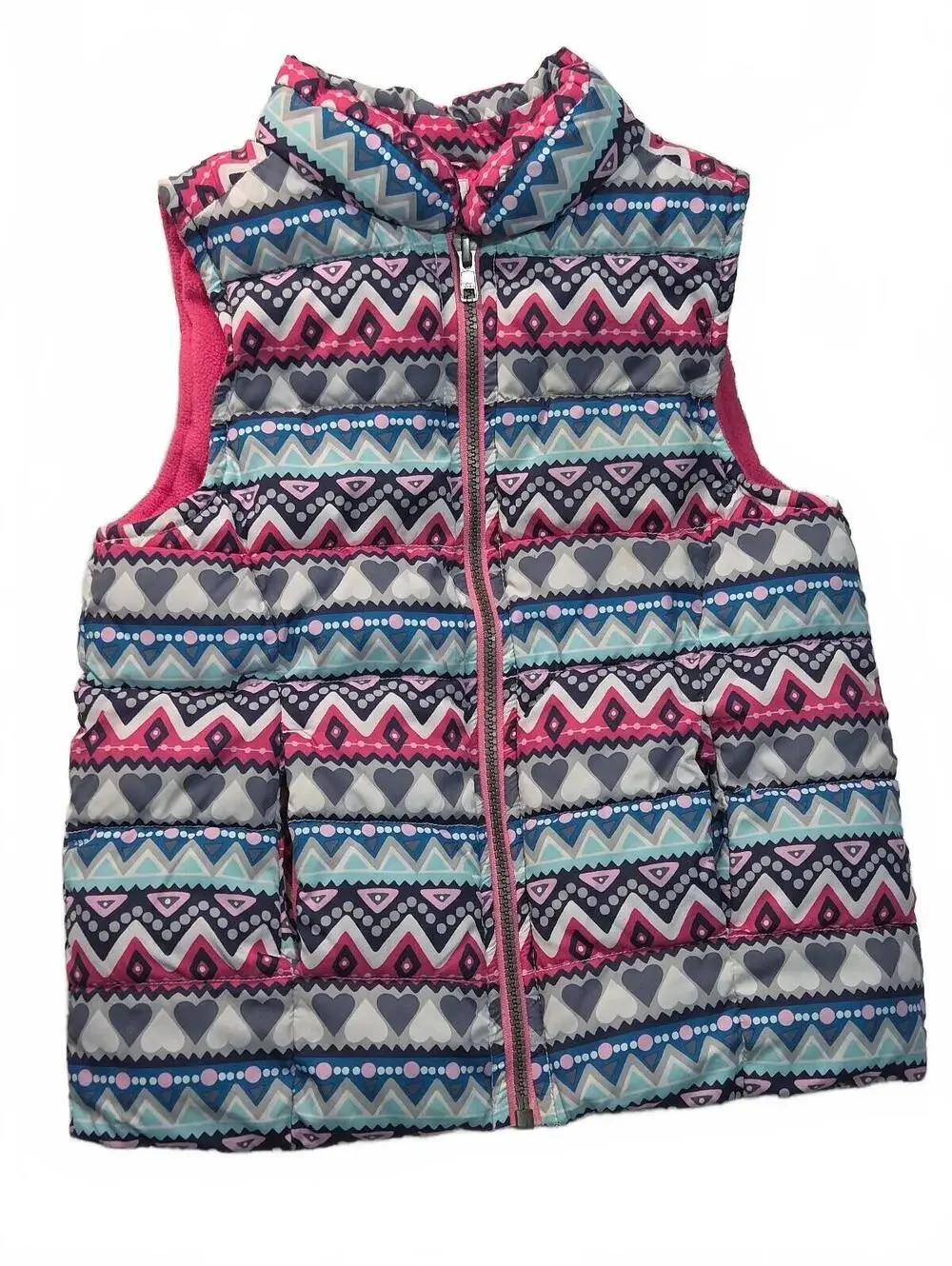 Gymboree Girls' Pink and Multi-Color Patterned Puffer Vest Size M 7-8